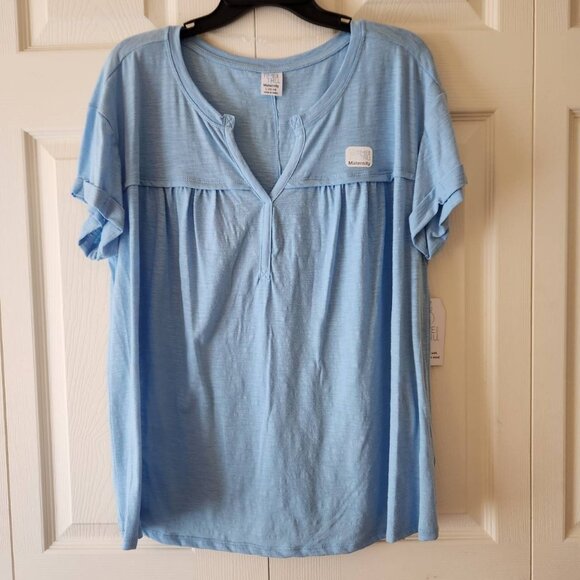 Time And Tru Womens Maternity Blue Top Size L Short Sleeve NWT Split Neck Tee - Picture 1 of 8